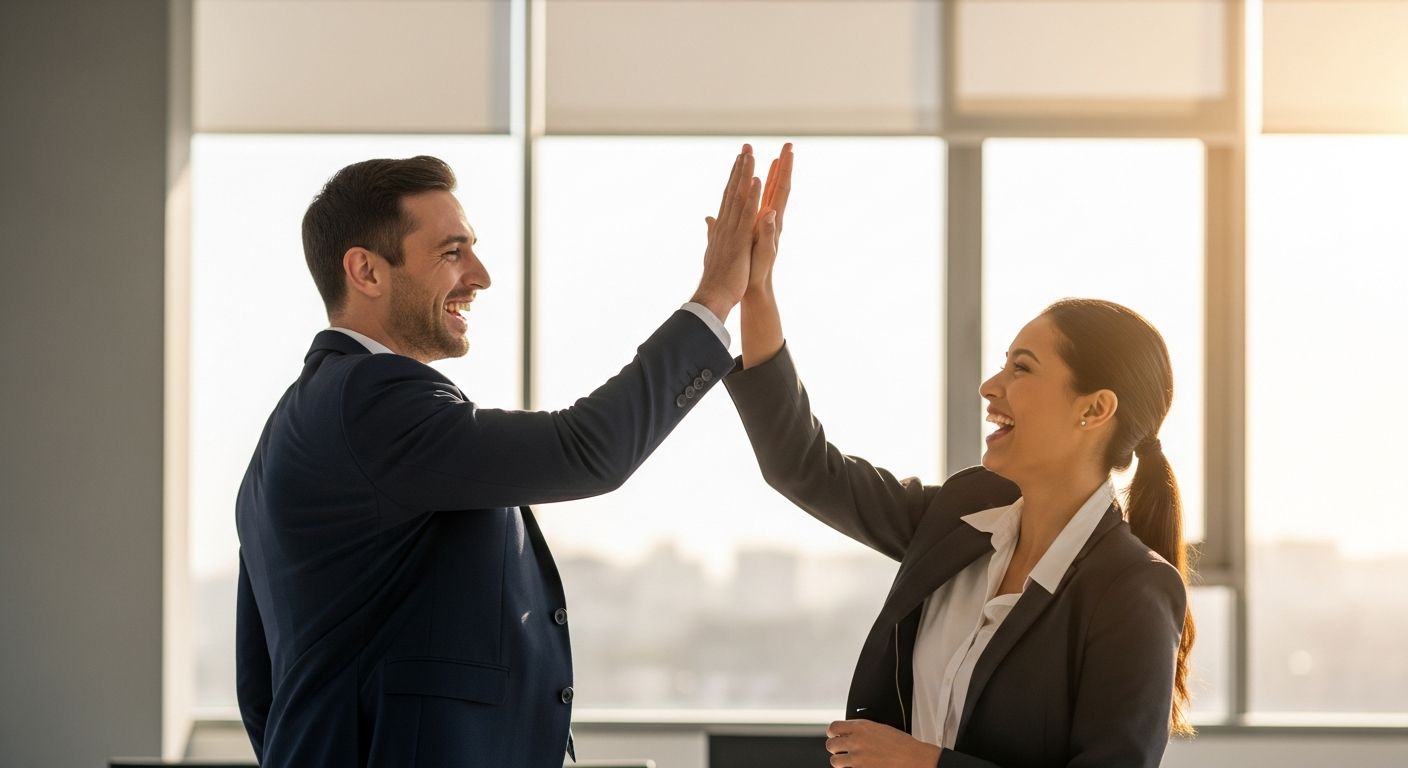 Business professional celebrating success